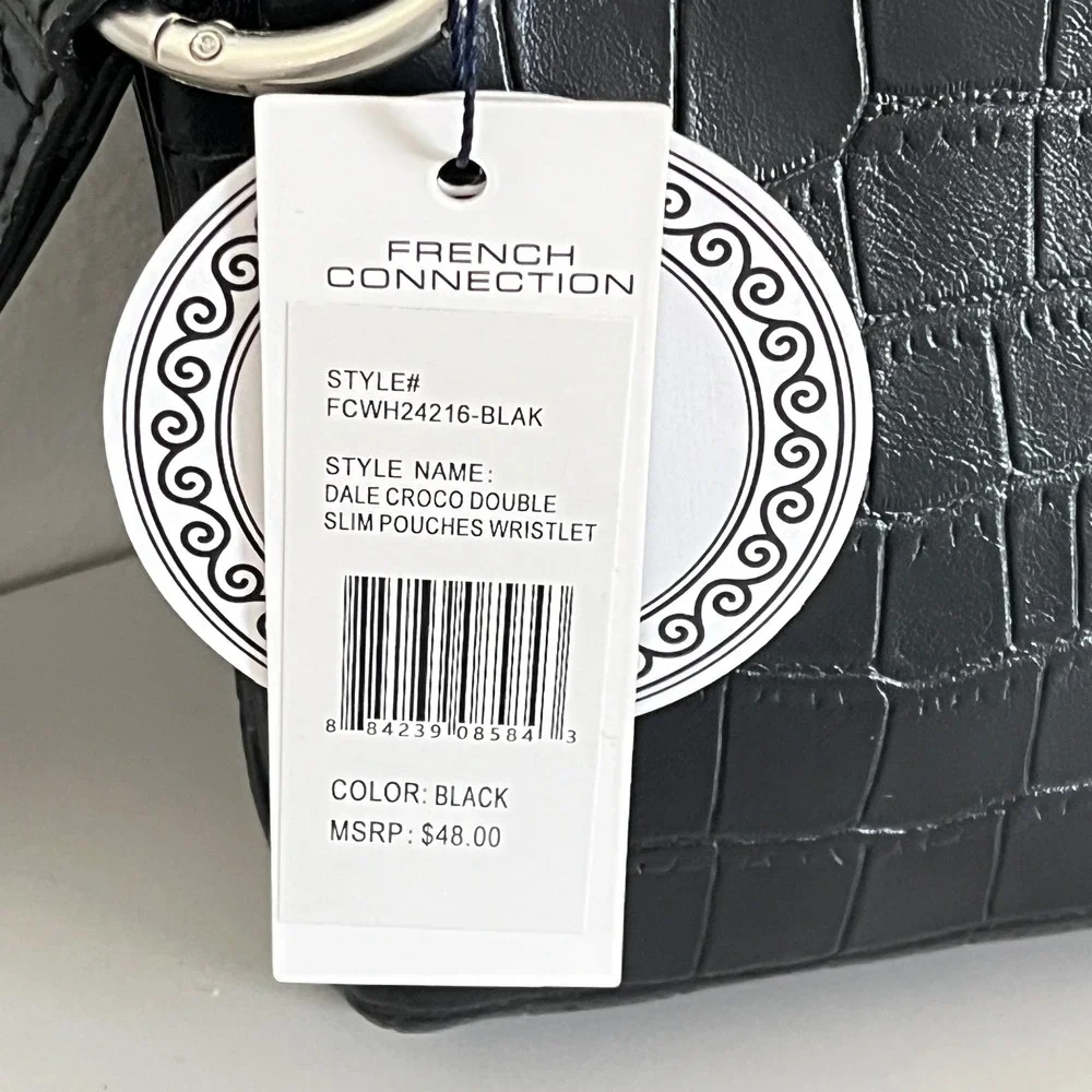 French‎ Connection Wristlet Women OS Black Dale Croco Double Slim Pouches